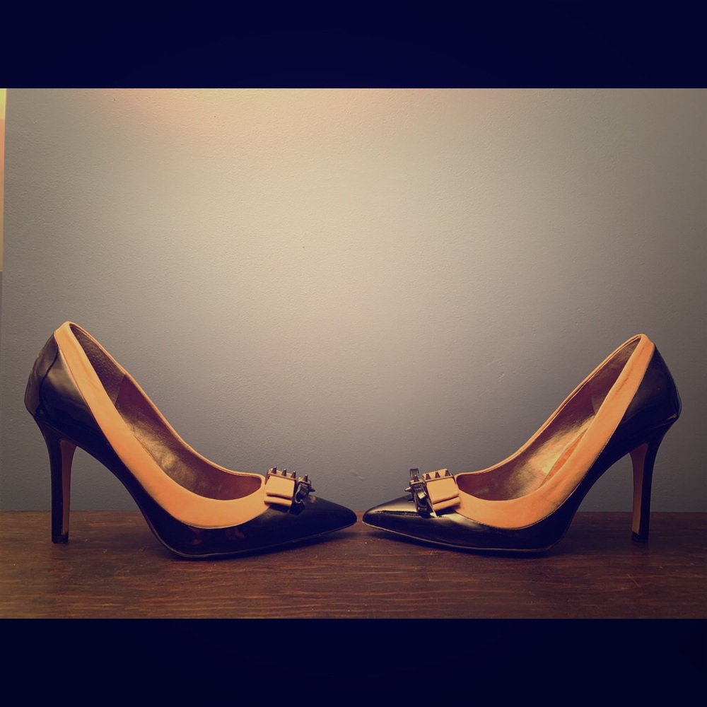 Lovely Black Patent and Tan Pumps